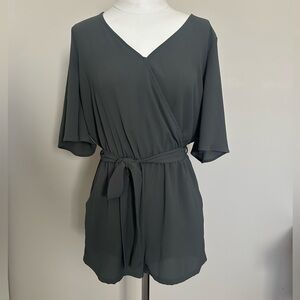 Tyche Deep Dusty Green Wrap Front Romper with pockets. Small. Very lightly worn.